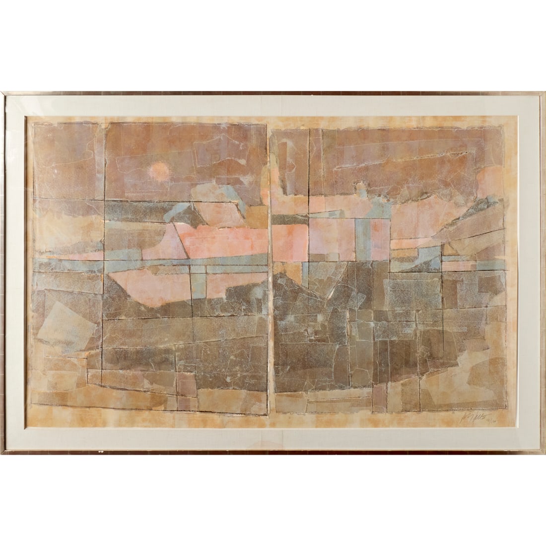 Max Hayslette, large serigraph on paper: Max Hayslette, large serigraph on paper, Max Hayslette (American, 1929-2024), Abstract Landscape, signed and numbered 91/120 lower right, 48.5"h x 78"w (sight), 57.5"h x 86"w (frame)