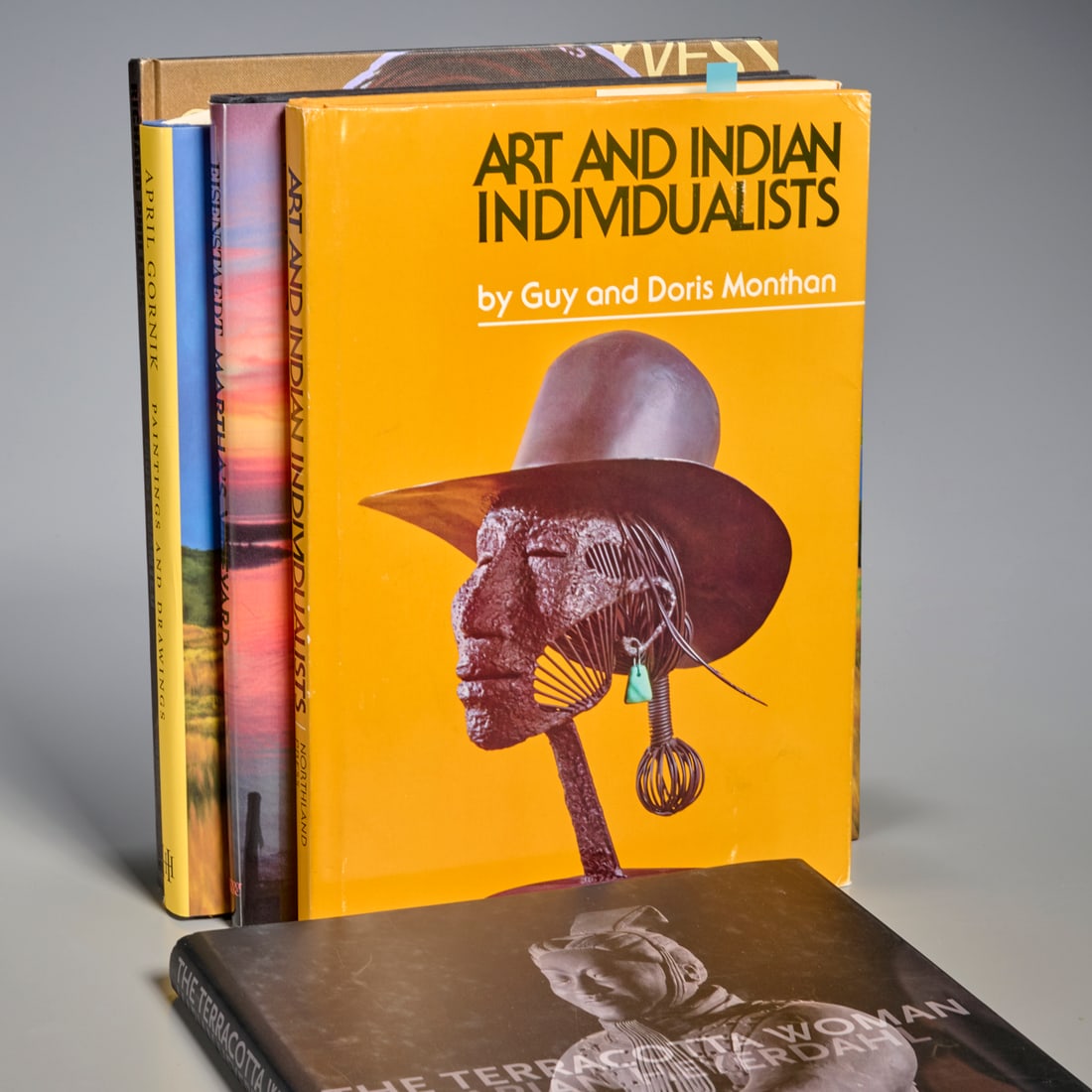 (5) Books & catalogues signed by artists: (5) Books & catalogues signed by artists, Each signed and inscribed, incl. 1) Art and Indian Individualists. Northland, 1975, inscribed 2x by R.C. Gorman, plus signed card laid in; 2) Marian