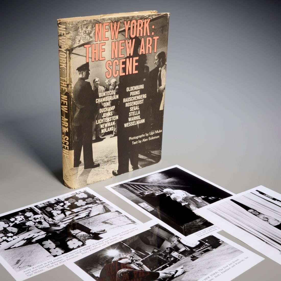 Ugo Mulas, (4) photographs and book, 1967: Ugo Mulas, (4) photographs and book, 1967, Ugo Mulas (Italian, 1928-1973), four 8x10 glossy publicity photos featuring Lee Bontecou, Andy Warhol, Marcel Duchamp and a work by George Segal, for the boo