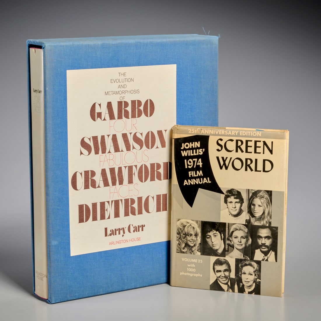 Joan Crawford, (2) books signed and inscribed: Joan Crawford, (2) books signed and inscribed, Screen World: John Willis' 1974 Film Annual, Crown Publishers, inscribed and signed "Joan Crawford" on dedication page, hardcover in jacket, 9.25"h x 6.5
