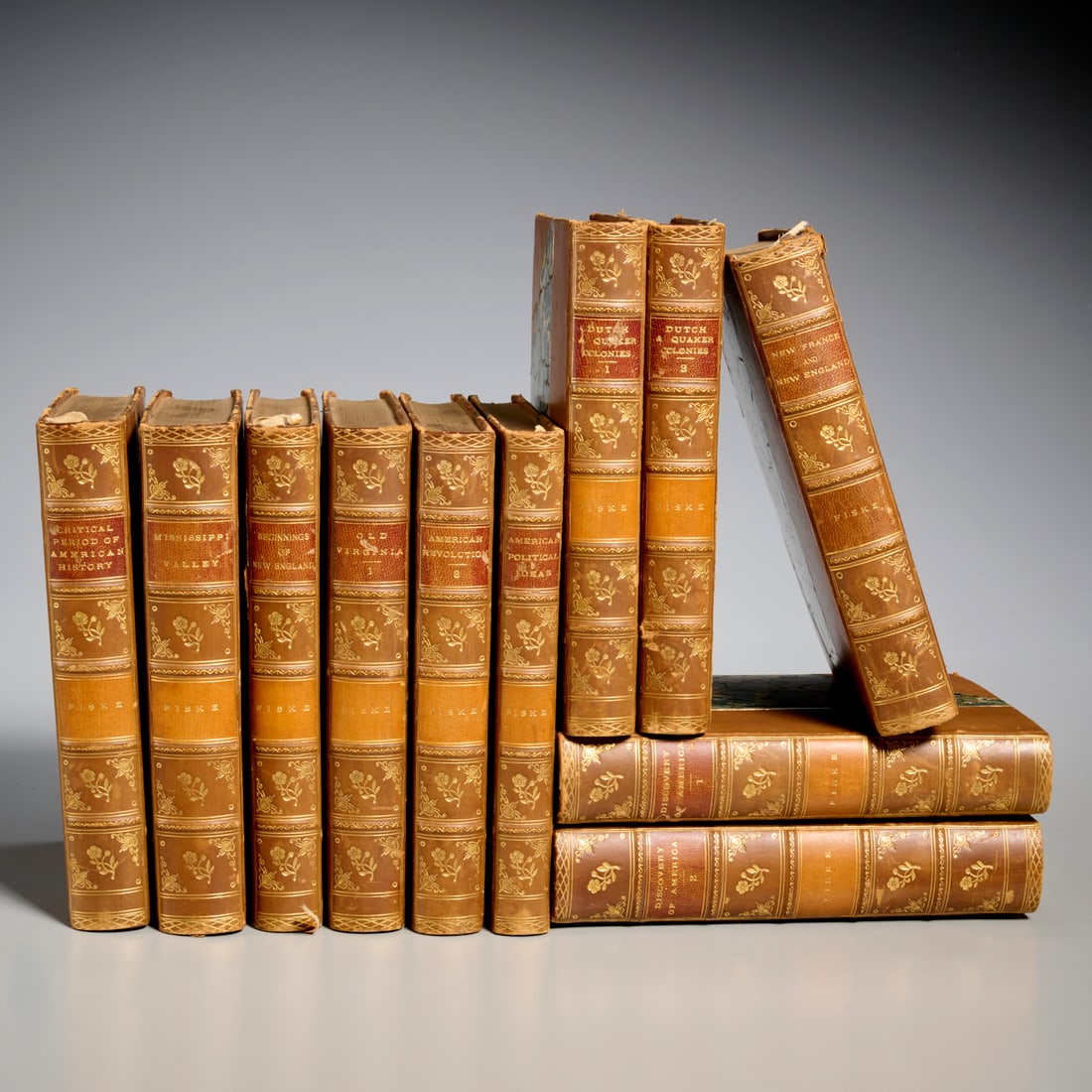 Fiske, American History, (11) vols. fine binding: Fiske, American History, (11) vols. fine binding, John Fiske, Houghton Mifflin, 1888-1902, leather spines and corners, marbled sides and endpapers, top edge gilt, incl. Critical Period of American His