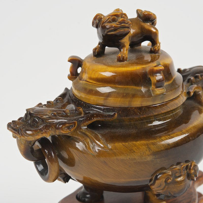 Chinese tiger's eye agate censer and cover - 2