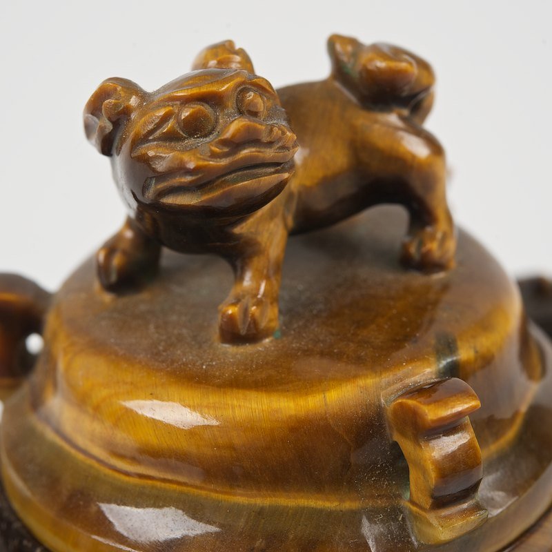 Chinese tiger's eye agate censer and cover - 3