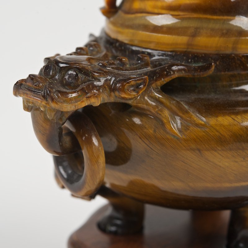 Chinese tiger's eye agate censer and cover - 4