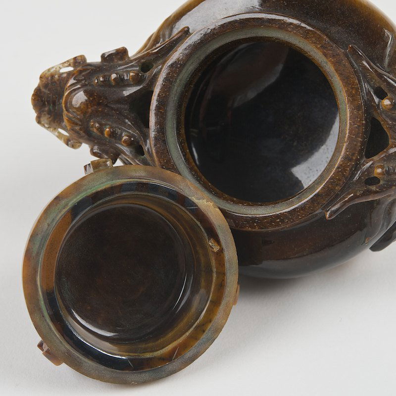 Chinese tiger's eye agate censer and cover - 5