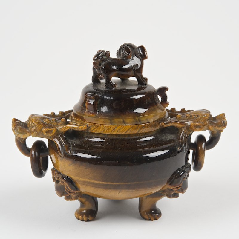 Chinese tiger's eye agate censer and cover - 6