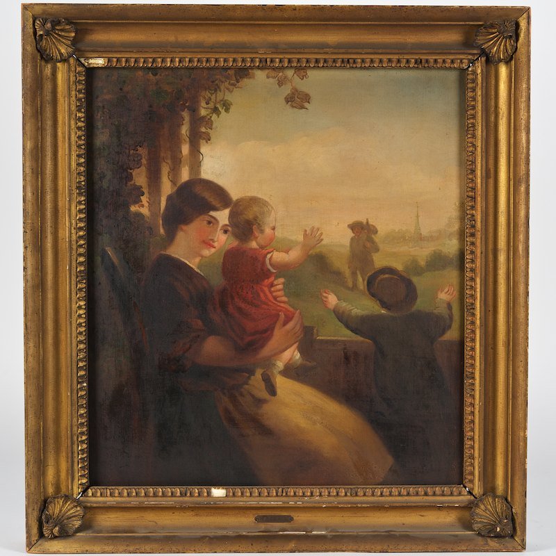 Harriet Cany Peale (1800-1869, American), painting: Harriet Cany Peale (1800-1869, American), painting, "Father's Return", oil on canvas, signed "HC Peale" on verso, 21" x 19" (sight), framed