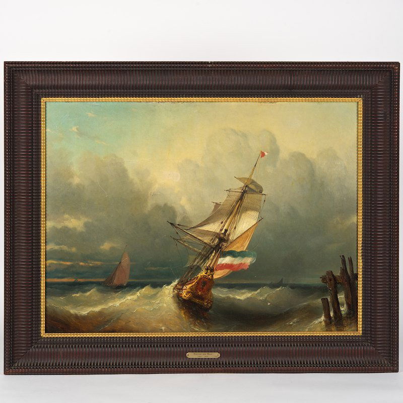 Albertus Van Beest (1820-1860, Dutch), painting: Albertus Van Beest (1820-1860, Dutch), painting, Dutch sailing ship, oil on canvas, signed and dated "Alb Van Beest 1836", lower right, 20.5" x 27.5" (sight), framed Provenance: Christie's, NY