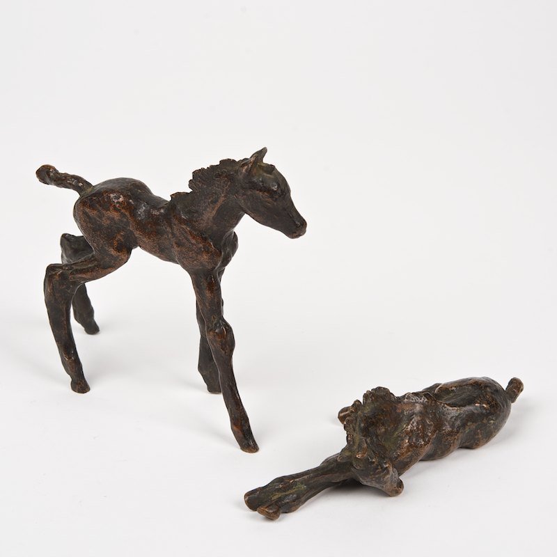 Renee Sintenis (1888-1965, German), (2) bronzes: Renee Sintenis (1888-1965, German), (2) bronzes, Colts, (2) bronzes with brown patina, both signed "RS", 5"h x 5"l x 2"w (standing), 1.5"h x 5.5"l x 2"w (recumbent)