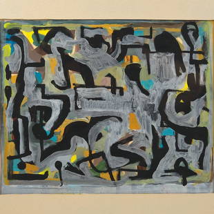 Ary Stillman (1891-1967, American), painting: Ary Stillman (1891-1967, American), painting, Untitled abstract, oil or possibly gouache on paper, signed "Ary Stillman", lower left, 10.25" x 11.5" (sight), matted and framed