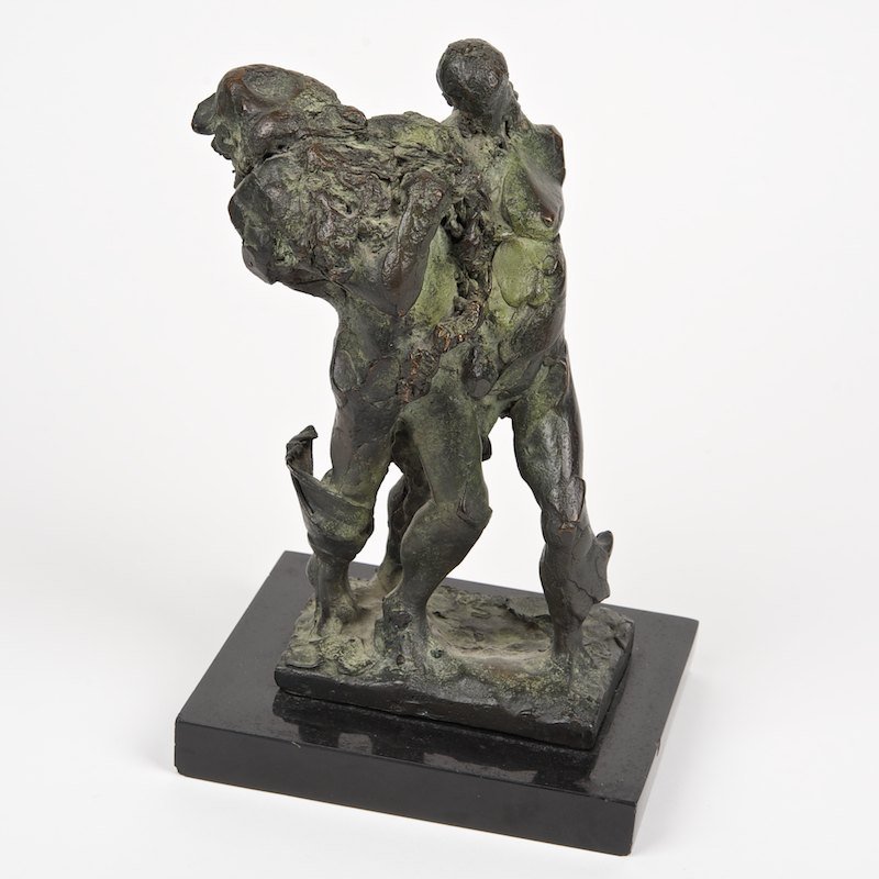 Aligi Sassu (1912-2000, Italian), bronze: Aligi Sassu (1912-2000, Italian), bronze, Figures, bronze with green/brown patina, signed "Sassu", on marble base, 8"h x 5.75"w x 4.5"d (excl. base)