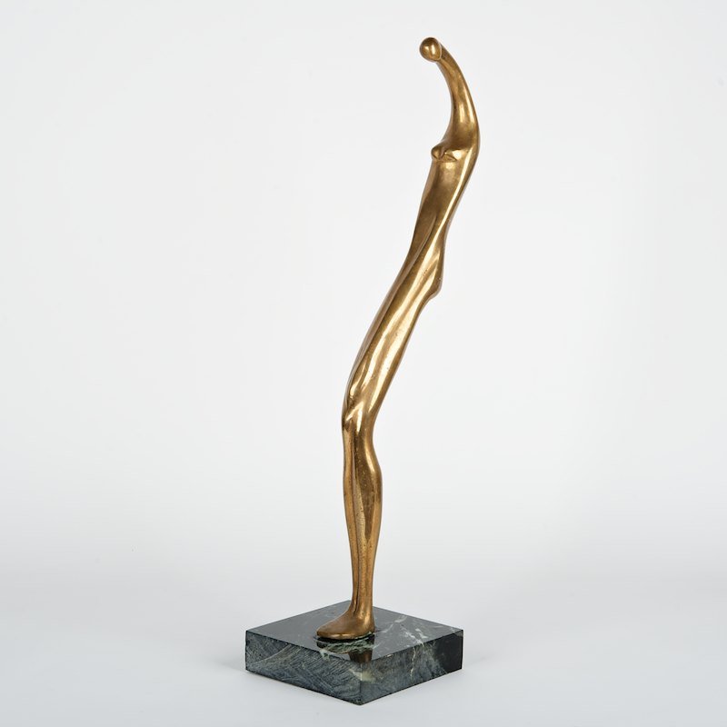 Attr. to Manuel Carbonell (1918-2011, Cuban), sculpture: Attr. to Manuel Carbonell (1918-2011, Cuban), sculpture, "Born of Venus", bronze with gold patina, unique cast, signed "MC", on marble base, 22.5"h x 2"w (excl. base), 24"h (total) Provenance: Schonem