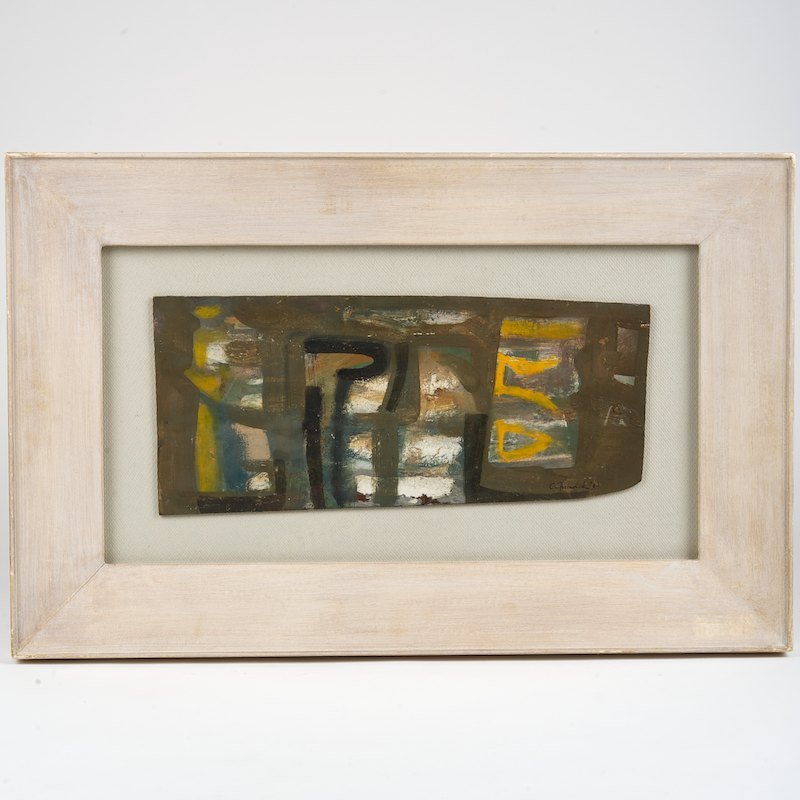 Clifford Fishwick (1923-1997, British), painting: Clifford Fishwick (1923-1997, British), painting, Untitled abstract, 1960, oil on board, signed and dated "C. Fishwick 60", lower right, 7.5" x 17" (board), framed under glass Provenance: Katherine Ho