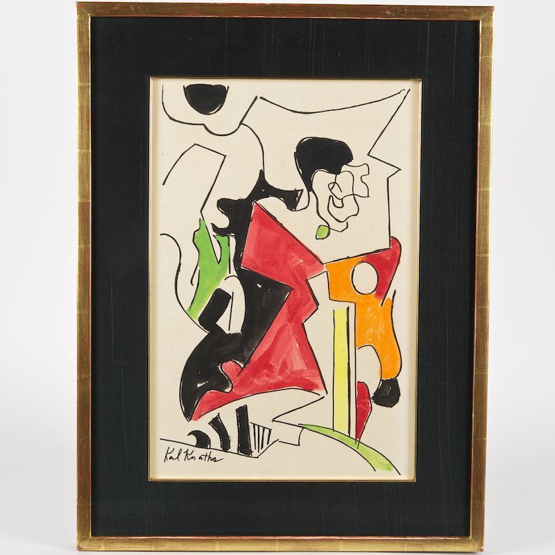 Karl Knaths (1891-1971, American), hand colored: Karl Knaths (1891-1971, American), hand colored lithograph, Abstract construction, hand colored lithograph on paper/card, bears signature "Karl Knaths", lower left, 19" x 12.5" (sight), matted and fra