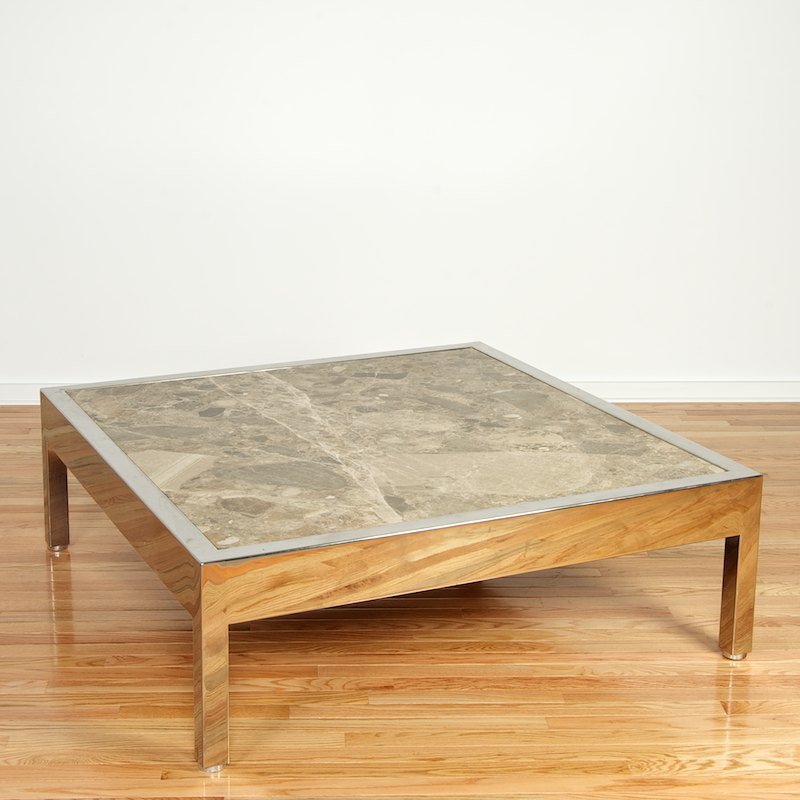 Pace Collection steel and marble coffee table: Pace Collection steel and marble coffee table, 20th c., 16" x 48"squ.