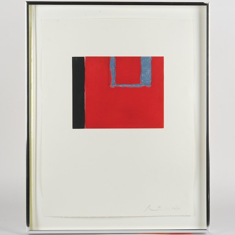 Robert Motherwell (1915-1991, American), print: Robert Motherwell (1915-1991, American), print, Untitled (red), 1975, color etching and aquatint, pencil signed, blind stamped and numbered "52/69", 25.5" x 19.5" (sheet), matted and framed Provenance