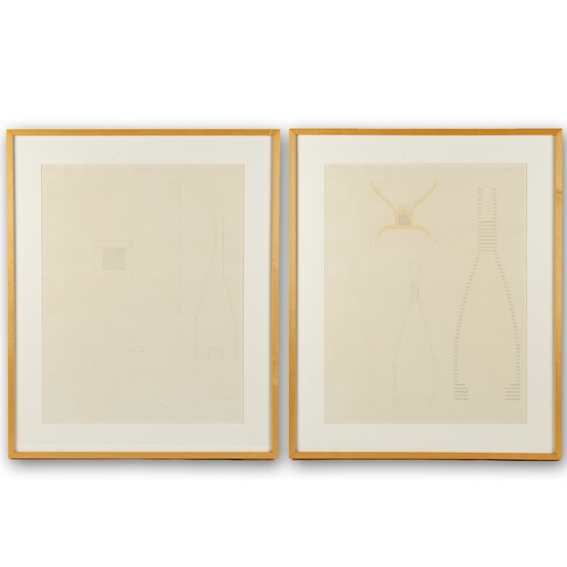 Jackie Ferrara (b. 1929, American), pair drawings: Jackie Ferrara (b. 1929, American), pair drawings, "A 196 Tower Beck", 1979, (2) graphite and ink studies on graph paper, 21.5" x 16.5" (sight), matted and framed Provenance: Property from a major cor