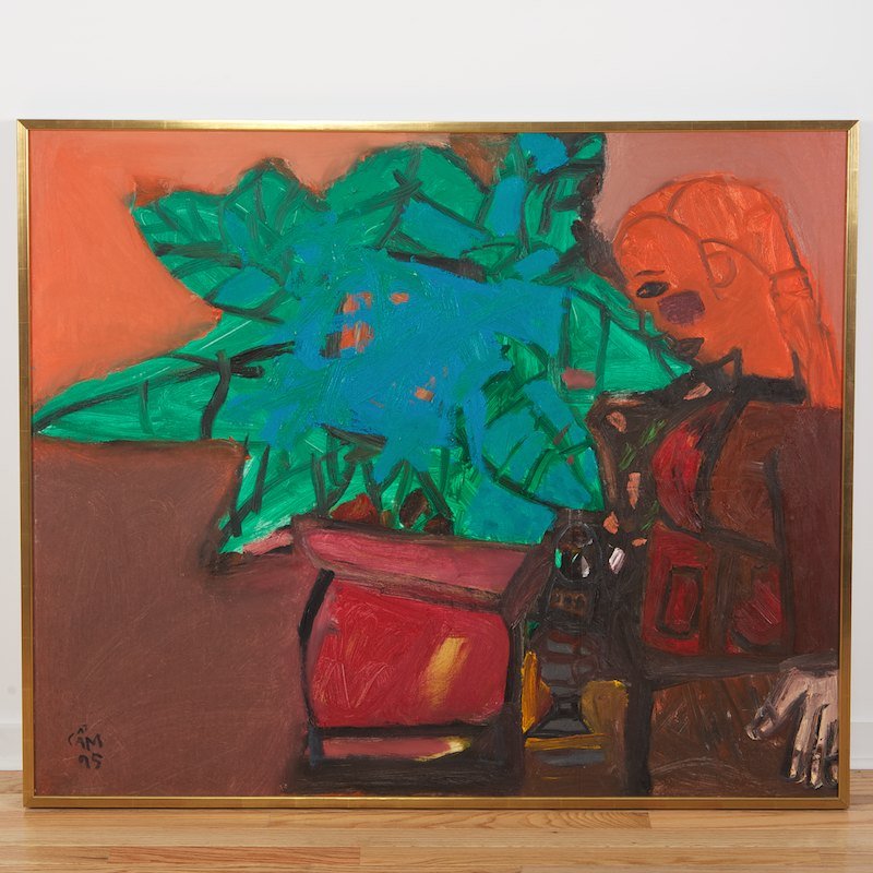 Hoang Hong Cam (b. 1959, Vietnamese), painting: Hoang Hong Cam (b. 1959, Vietnamese), painting, "Gazing at the Tree", 1995, oil on canvas, signed and dated "Cam 95", lower left, 38.5" x 47" (sight), framed Provenance: Property from a major corporat