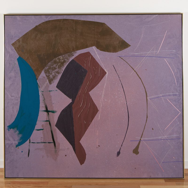 Stephen Mueller (b. 1947, American), large painting: Stephen Mueller (b. 1947, American), large painting, "I Can Help", 1974, acrylic on canvas, signed, dated and titled on stretcher verso, 61" x 67" (stretcher), strip frame Provenance: Texas Gallery, H