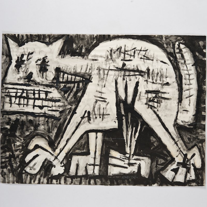 Reuben Kadish (1913-1992, American), monotype: Reuben Kadish (1913-1992, American), monotype, "Cat", 1985, monotype on paper, signed "KADISH", lower right, 22" x 29.75" (sheet), unframed Provenance: The Ciba-Geigy Art Collection