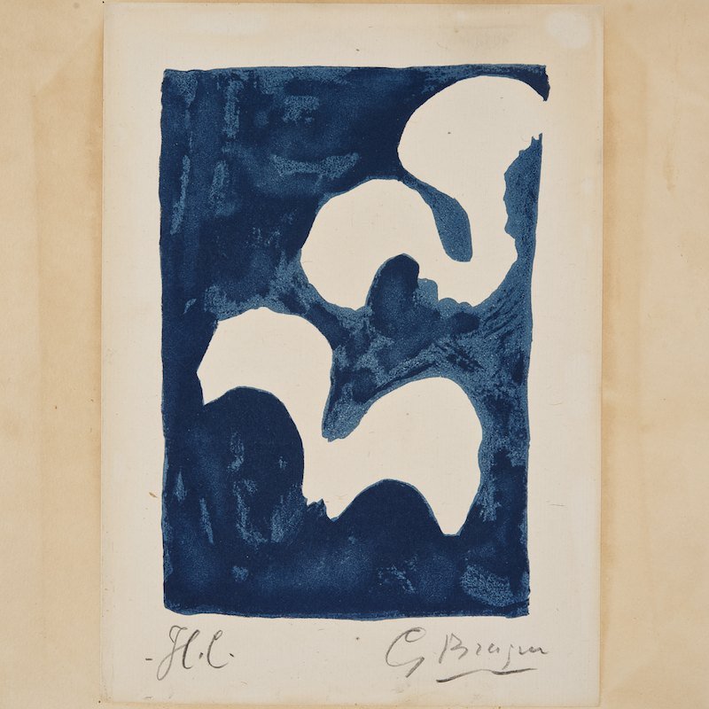 Georges Braque (1882-1963, French), lithograph: Georges Braque (1882-1963, French), lithograph, "Frontispiece; Oiseaux dans la Nuit", 1960, color lithograph on Japan nacre, pencil signed and inscribed H.C., 15" x 11" (full sheet), unframed