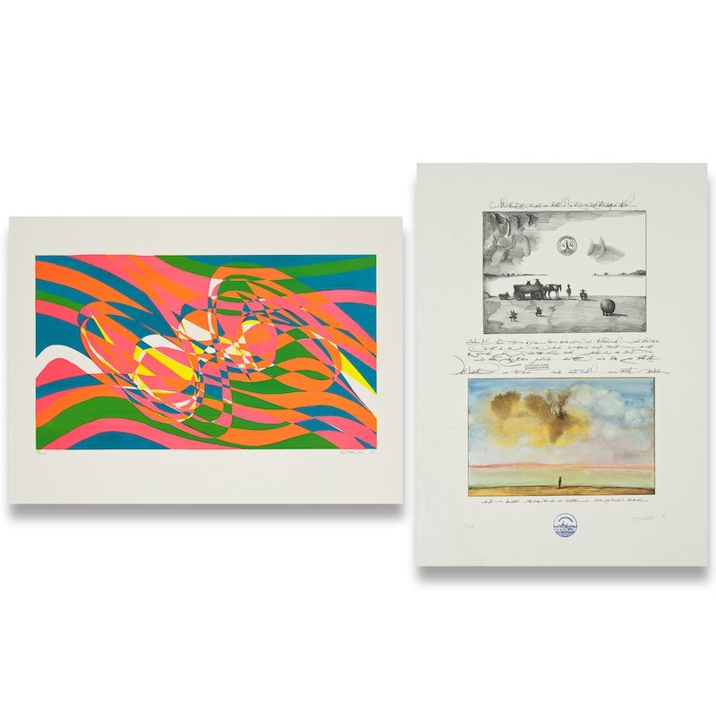 (2) prints from the For Meyer Schapiro portfolio: (2) prints from the For Meyer Schapiro portfolio, Saul Steinberg (1914-1999, American) and Stanley William Hayter (1901-1988, American) "For Meyer Schapiro" and "Ressac", color lithographs on paper, e