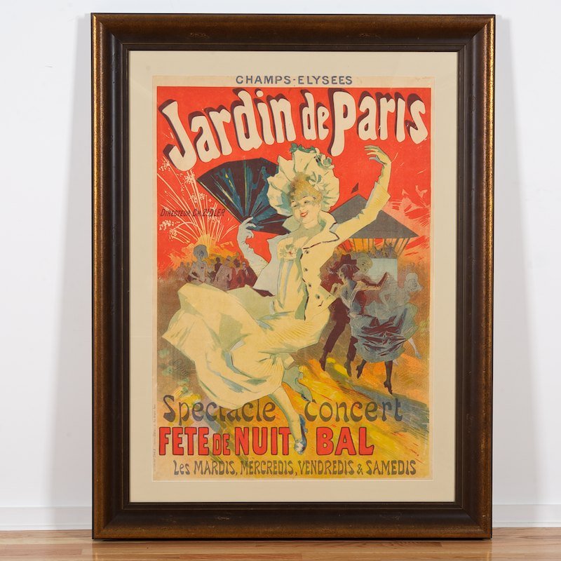 Jules Cheret (1836-1932, French), poster: Jules Cheret (1836-1932, French), poster, "Jardin de Paris", lithograph poster, printed by Chaix, Paris, 47.5" x 33" (sight), matted and framed