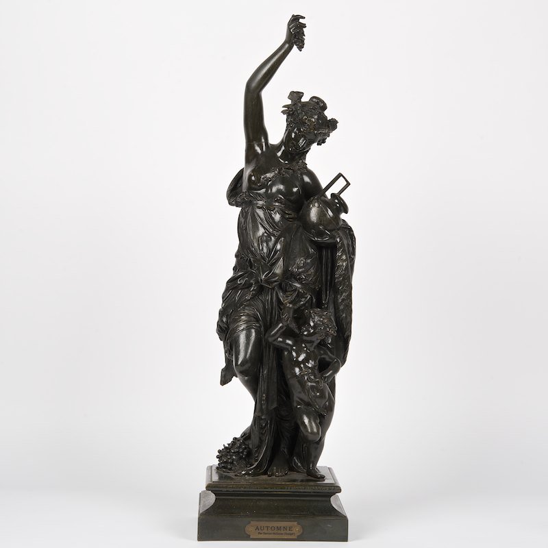 Albert Carrier-Belleuse (1824-1887, French), bronze: Albert Carrier-Belleuse (1824-1887, French), bronze, "Automne", bronze with brown/black patina, signed "A. Carrier-Belleuse", 32"h x 9"w x 8"d