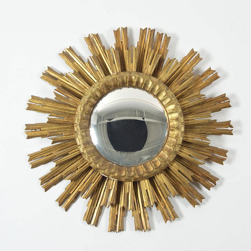 Italian giltwood convex sunburst mirror: Italian giltwood convex sunburst mirror, Mid 20th c., individual rays, 25"dia. (total)