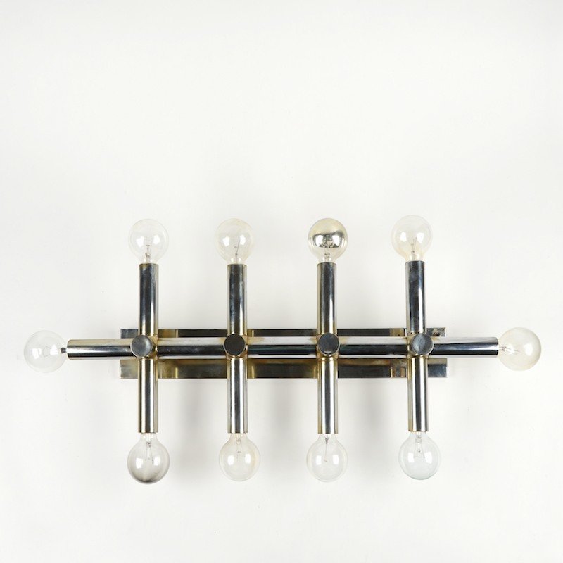 Robert Haussmann style atomic ceiling fixture: Robert Haussmann style atomic ceiling fixture, Circa 1970s, 7"h x 39"l x 19"w