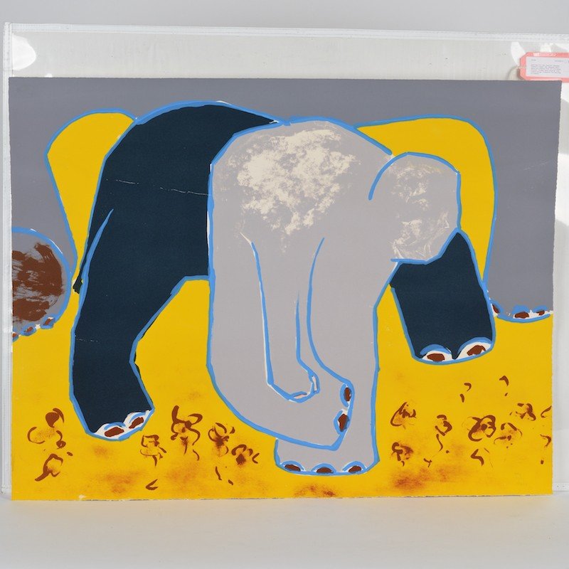 David Hare (1917-1992, American), lithograph: David Hare (1917-1992, American), lithograph, "Elephant in Violets", 1987, lithograph, pencil signed and numbered "20/30", 23" x 30" (sheet), unframed Provenance: The Ciba-Geigy Art Collection