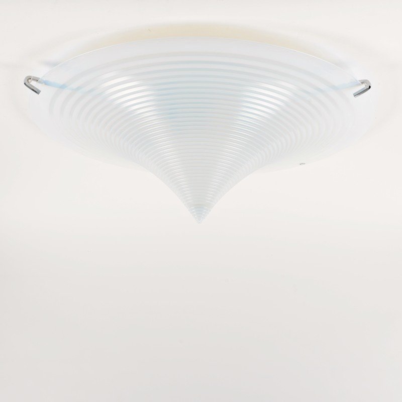 Italian modern glass ceiling fixture by Leucos: Italian modern glass ceiling fixture by Leucos, 21st c., stepped disk shape, 10"h x 30"dia. Provenance: 15 Central Park West, NY