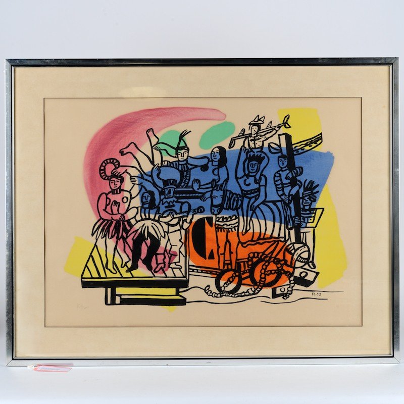 Fernand Leger (1881-1955, French), lithograph: Fernand Leger (1881-1955, French), lithograph, "Parade", 1953, color lithograph on Arches, pencil numbered "154/300", blind stamp Maeght Editeur, 21" x 29" (sight), matted and framed