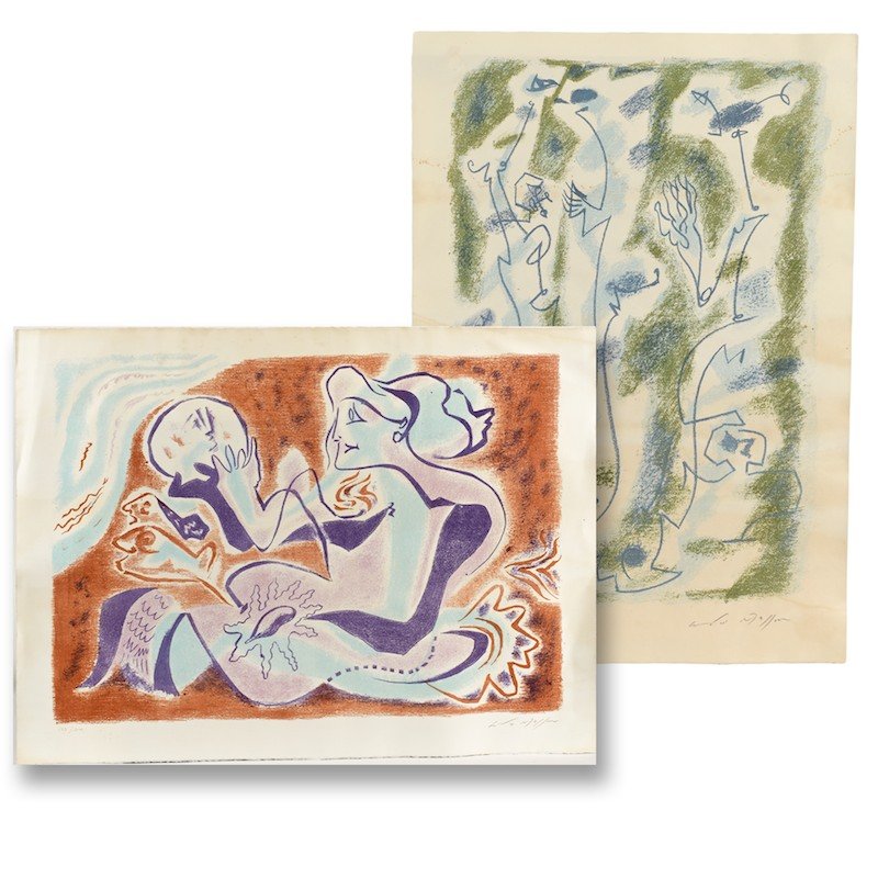 Andre Masson (1896-1987, French), (2) prints: Andre Masson (1896-1987, French), (2) prints, Figure with sphere and abstract, (2) color lithographs on Johannot and Rives paper, pencil signed and numbered "258/300" and "133/150", 22" x 15.25" (shee