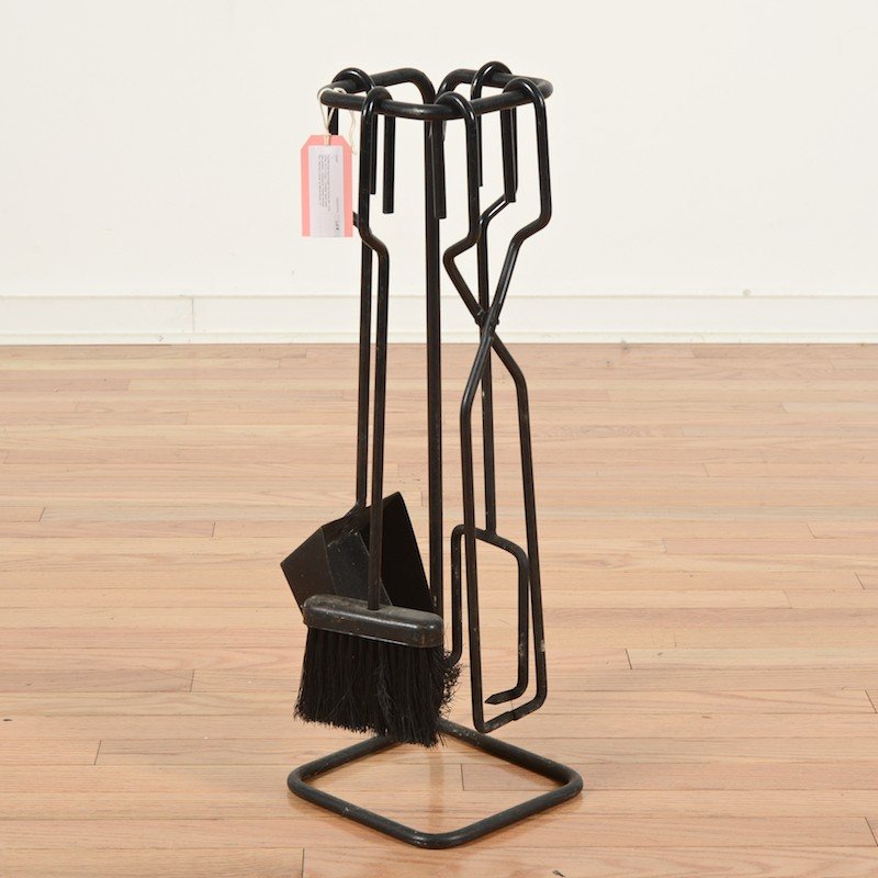 Paul McCobb style wrought iron fire tool set: Paul McCobb style wrought iron fire tool set, Circa 1970s, 24.5"h x 8"squ. Provenance: Property removed from "Neumann House" by Marcel Breuer, NY