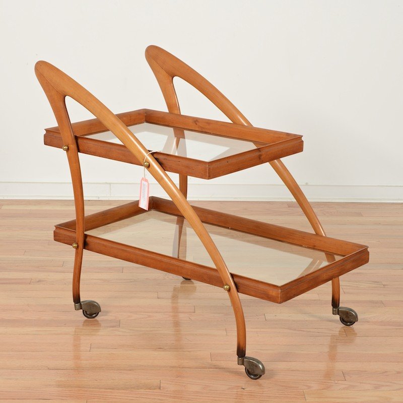 Great looking Gio Ponti style 2-tier bar trolley: Great looking Gio Ponti style 2-tier bar trolley, Mid 20th c., unmarked, 29.5"h x 32"l x 20"w Provenance: Property removed from "Neumann House" by Marcel Breuer, NY