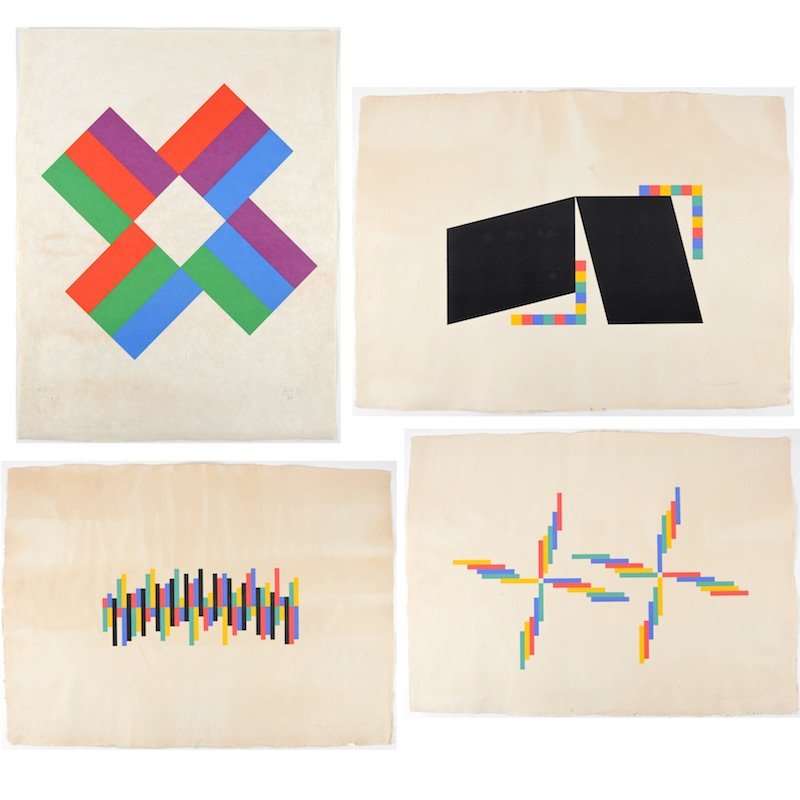 (5) Postwar works on paper from Ciba Geigy Coll.: (5) Postwar works on paper from Ciba Geigy Coll., Incl. Max Bill (1908-1994, Swiss), "3 x 4", 1985, silkscreen on Japan paper, ed. 14/60, 25" x 19" (sheet); Verena Loewensberg (1912-1981, Swiss), "Six