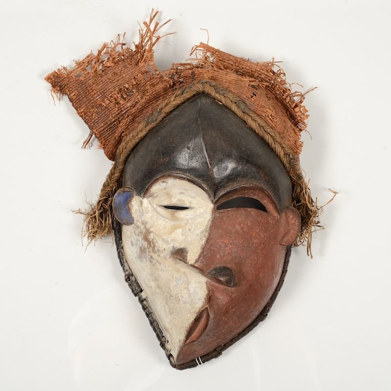 African tribal carved, painted wood mask: African tribal carved, painted wood mask, 20th c., possibly Pende, West Kwilu region, DR Congo, 10.75"h x 7"w x 4"d Provenance: From the Rona Family Collections, Princeton, NJ