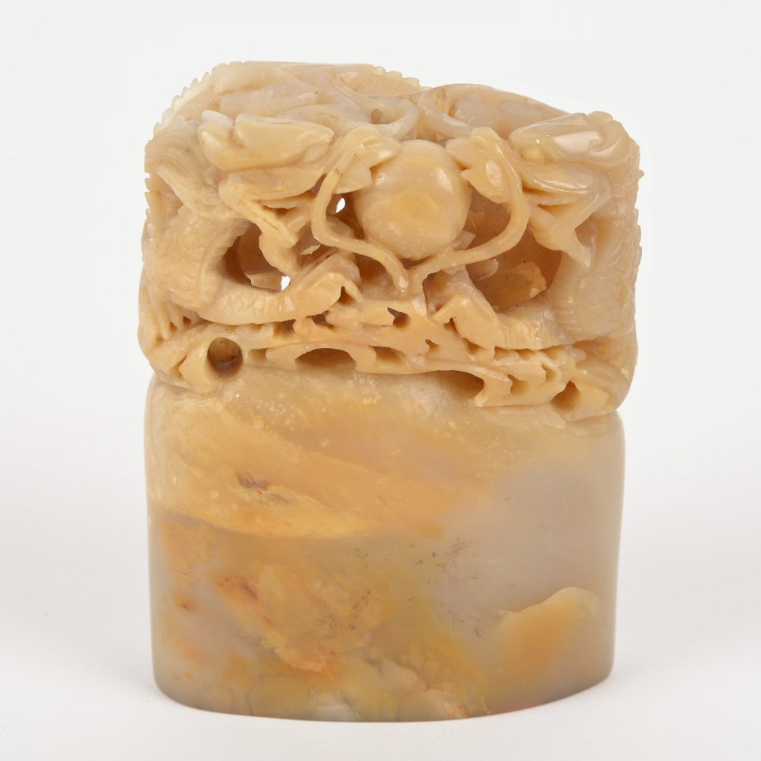 Edgar Bronfman's Chinese carved soapstone seal: Edgar Bronfman's Chinese carved soapstone seal, 20th c., dragon and pearl carving, 3.25"h x 2.75"w x 1.25"d Provenance: the Estate of Edgar M. Bronfman, New York, NY