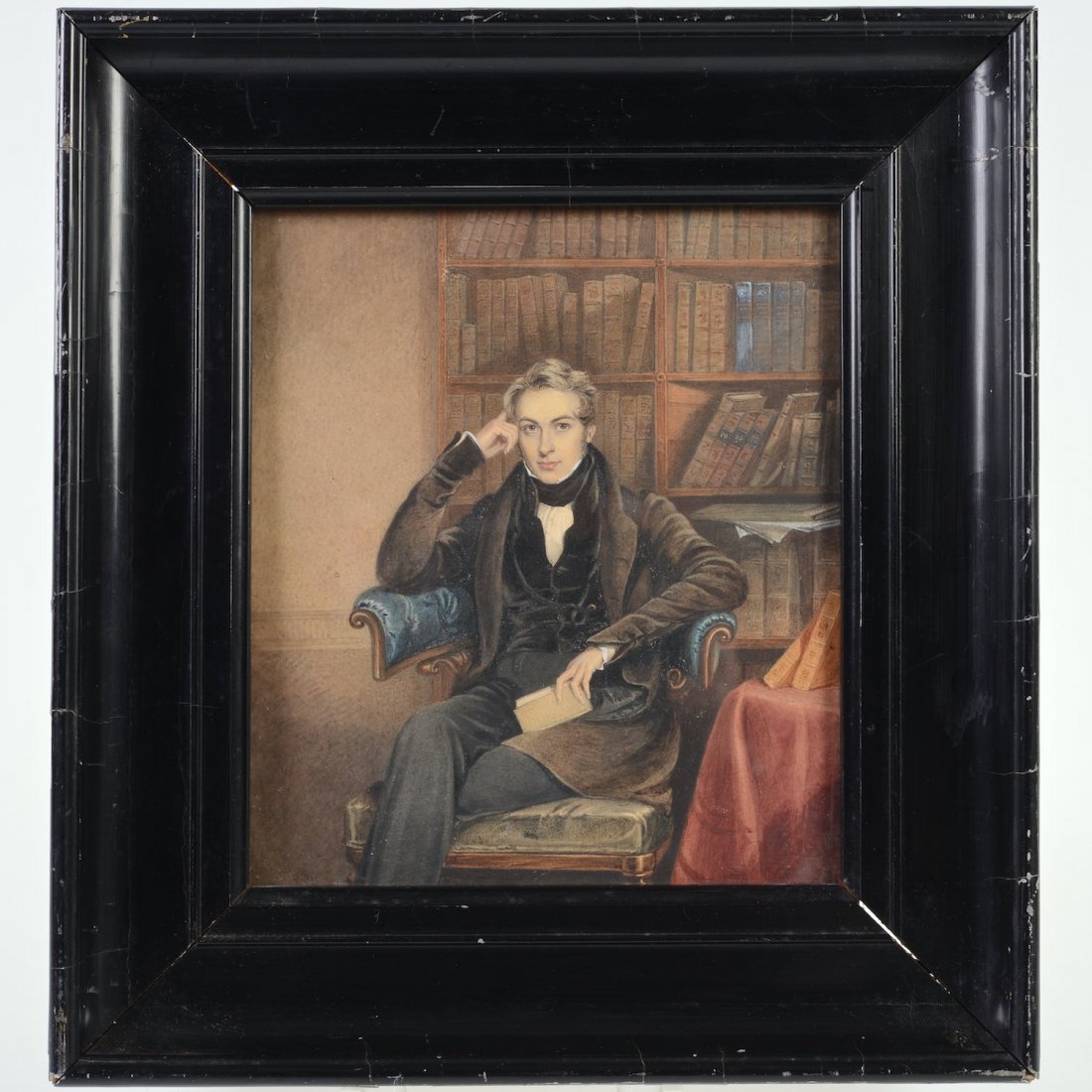 Attrib. to Sir Anthony Coningham Sterling (1805-1871,: Attrib. to Sir Anthony Coningham Sterling (1805-1871, British), painting, "Revd John Sterling", gouache on card, signed "Anthony Coningham Sterling", lower center, 7.75" x 6.5" (sight), framed - Refer