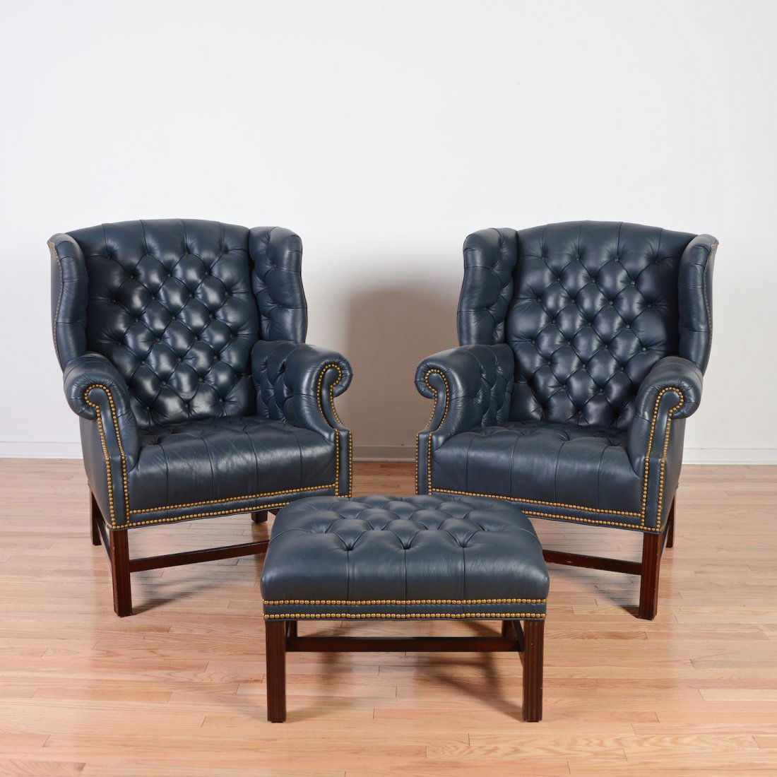 Pair Hancock Moore Leather Wing Chairs And Stool Apr 18 2015