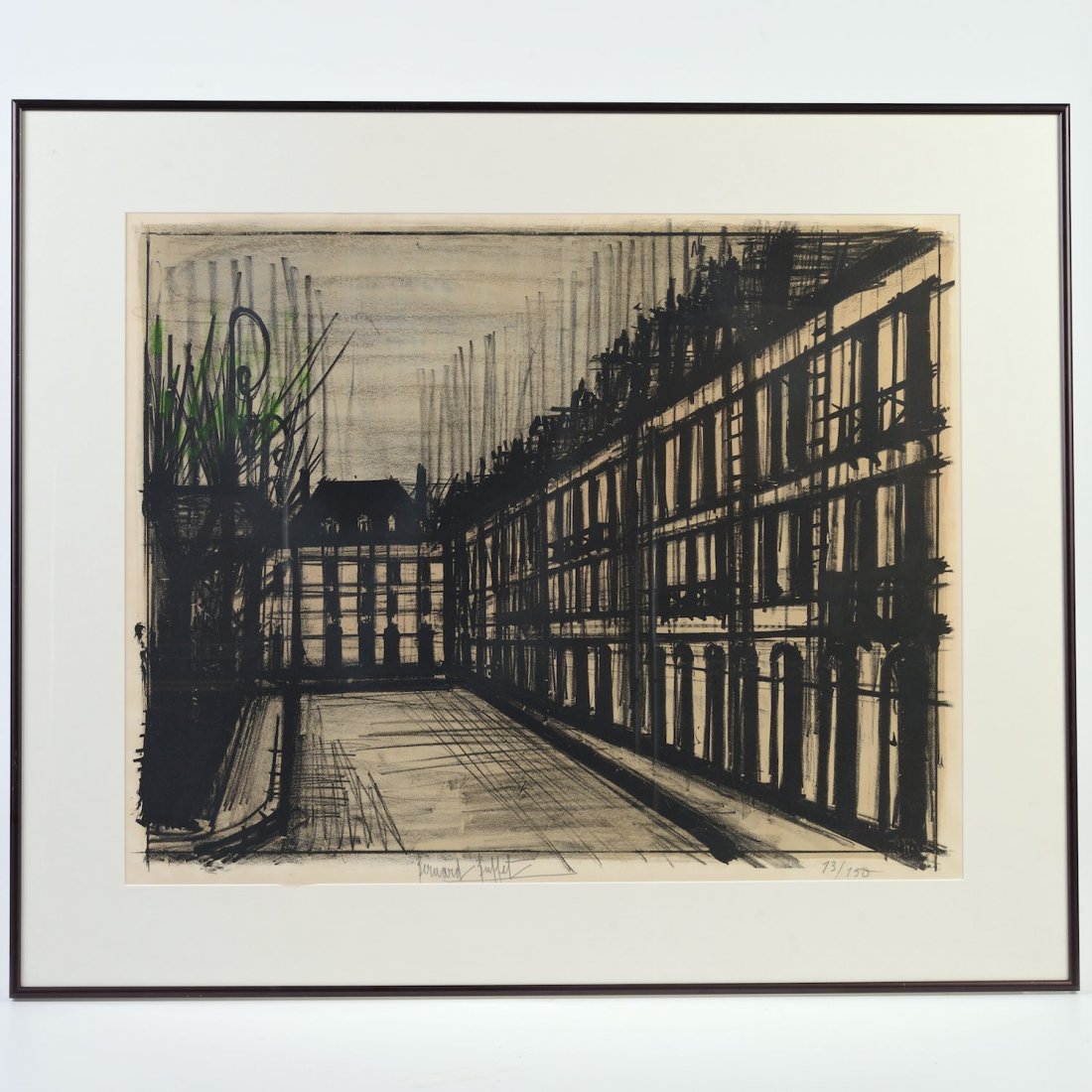 Bernard Buffet (1928-1999, French), lithograph: Bernard Buffet (1928-1999, French), lithograph, "La Place des Voges", 1962, colored lithograph, edition of 150, (Mourlot, 34), signed and numbered "Bernard Buffet 13/150", 20.5" x 26" (sight), matted
