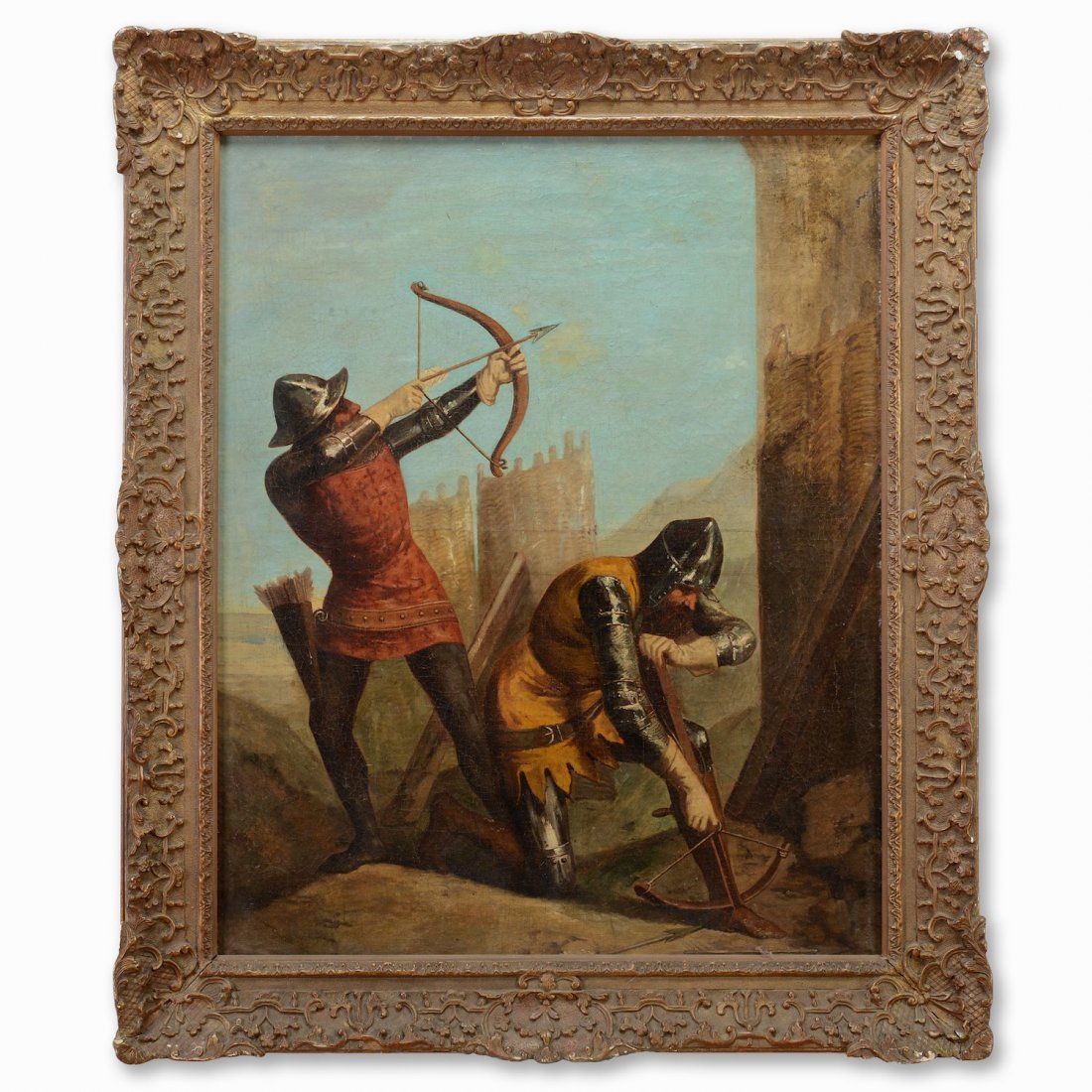 Continental School (19th century), painting: Continental School (19th century), painting, Bowmen, oil on canvas, no signature found, 39" x 31.5" (sight), gilt frame