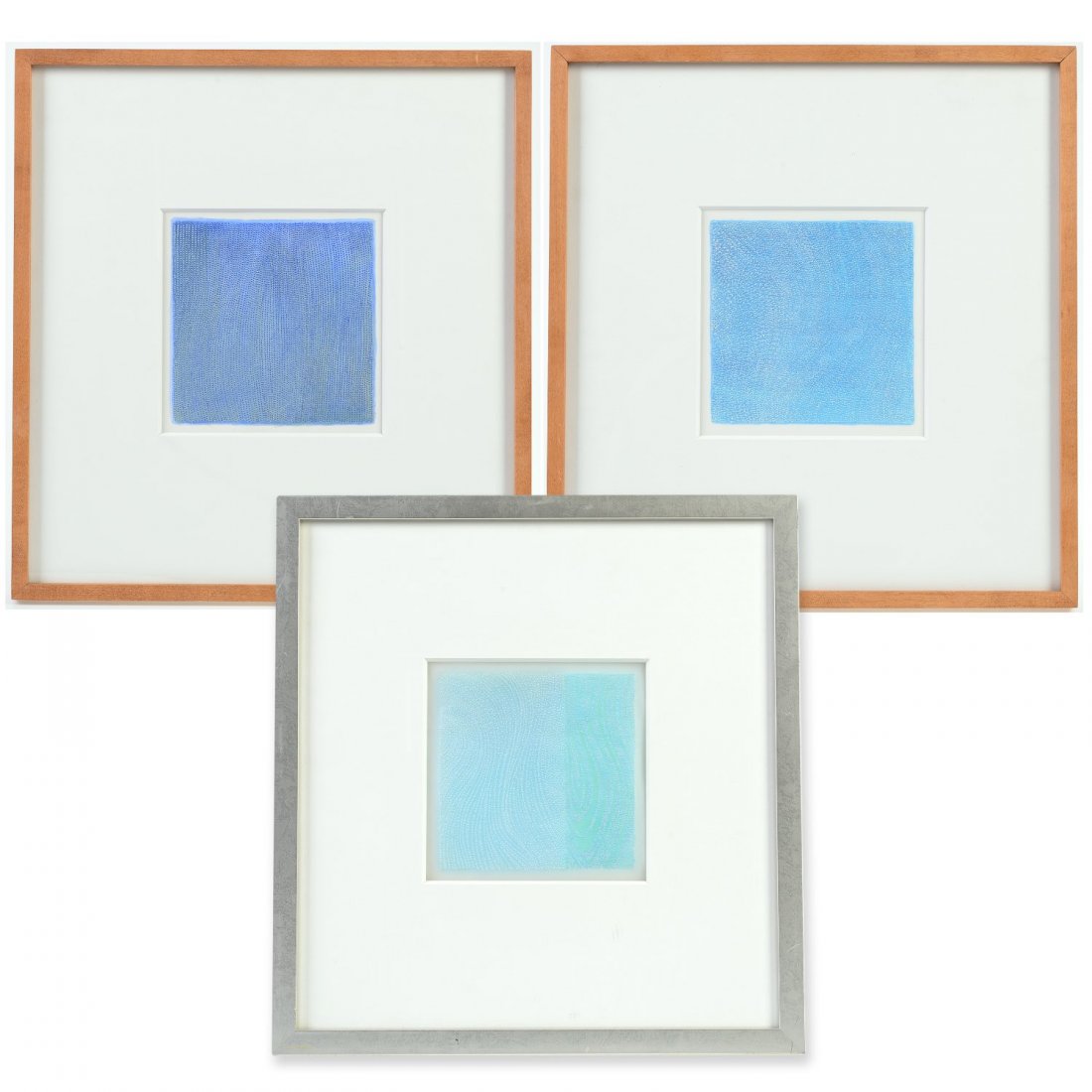 Linn Meyers (b. 1968, American), (3) paintings: Linn Meyers (b. 1968, American), (3) paintings, "Pinholes", "Untitled", and "Pinholes", acrylic on paper and acrylic and pinholes on mylar, (3) works, unsigned, 6.75" x 6.75", matted and framed Proven