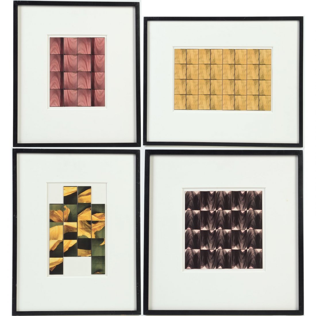 Liz Rideal (b. 1954, British), (4) photo-booth strips: Liz Rideal (b. 1954, British), (4) photo-booth strips, "Yellow Arch", 1997, "Chlorophyll", "Pink Lagoon", and "Black Magic", 1999, photo-booth strips mounted on board, unsigned, 10.5" x 6.75" (sight),