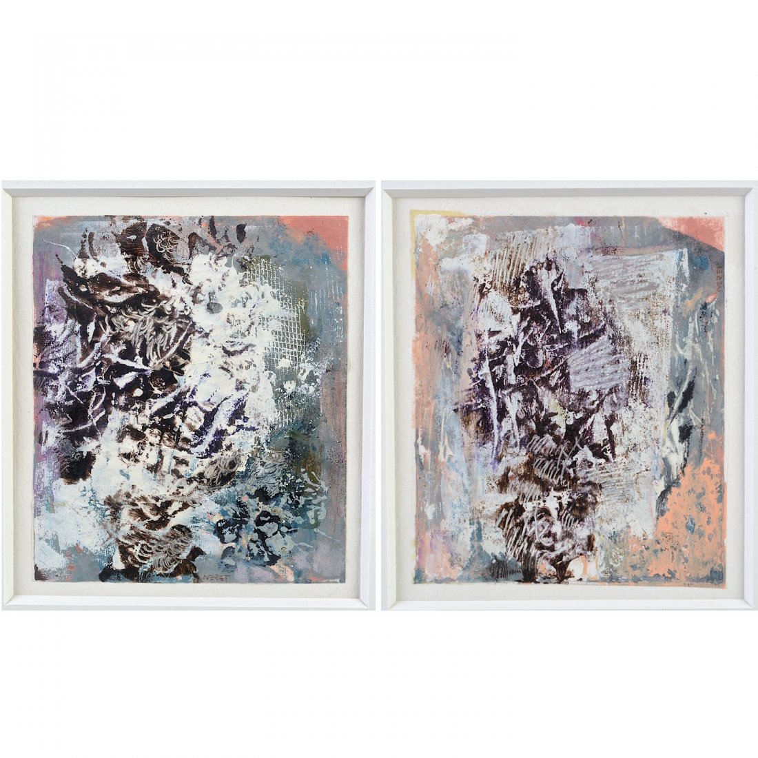 Sasha Meret (b. 1955, Romanian), (2) mixed media: Sasha Meret (b. 1955, Romanian), (2) mixed media, "Senryu # 10" and "Senryu #11", 2002, signed "Meret" lower center ("Senryu #10), ("Senryu #11" unsigned), mixed media on paper, 5.25" x 4.5" (image), 