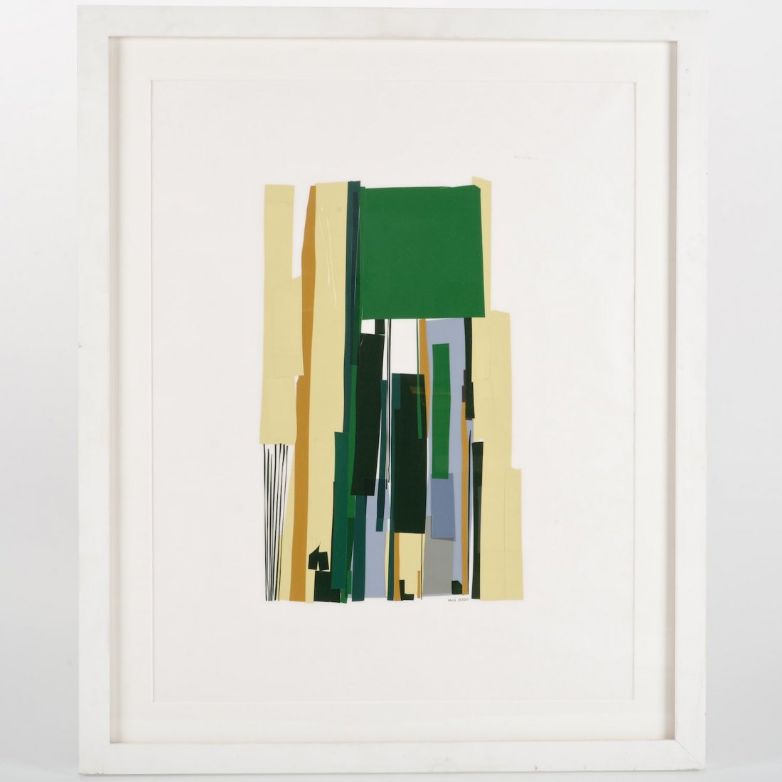 Monique Van Genderen (20th c., Canadian), collage: Monique Van Genderen (20th c., Canadian), collage, "Drawing (blacks and silvers)", 2001, vinyl collage on vellum, signed "MVG 2000", lower right, 20.5" x 16" (sight), matted and framed Provenance: Fro