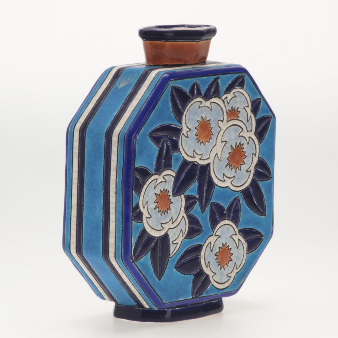 Longwy Primavera octagonal pottery vase (1 of 6)