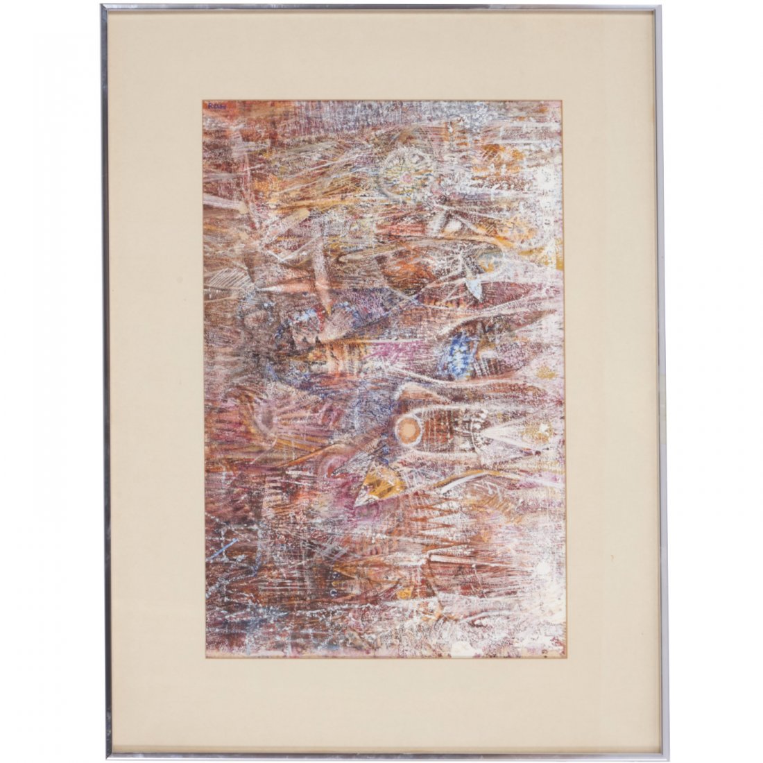 Wallace Reiss, painting: Wallace Reiss, painting, Wallace Reiss (American, 1925-1978), "The Jungle", 1955, tempra and gouache on paper, signed "Reiss", upper left, 17.75" x 11.5" (sight), matted and framed Provenance: Propert