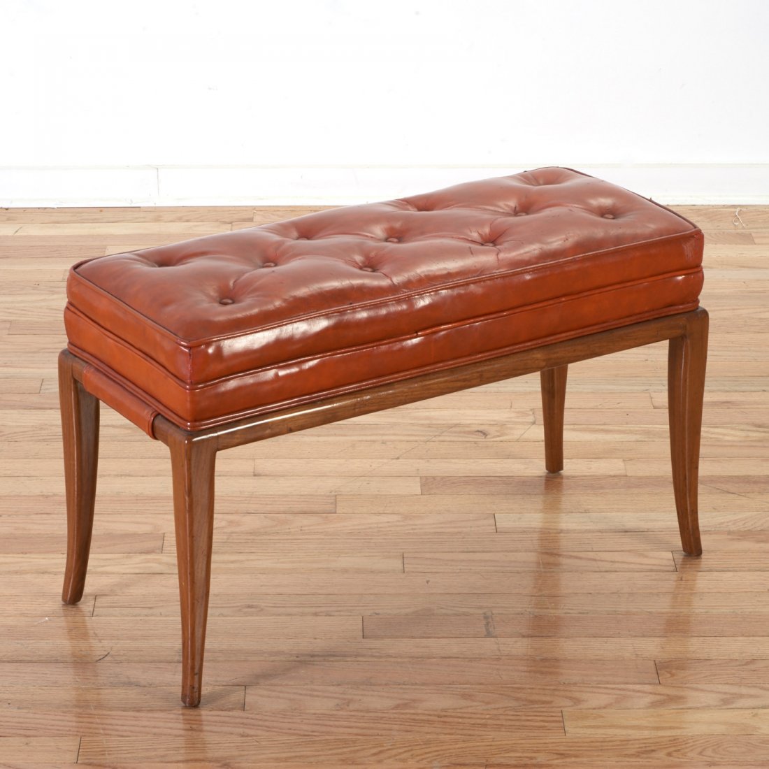 Tommi Parzinger tufted red leather bench (1 of 6)
